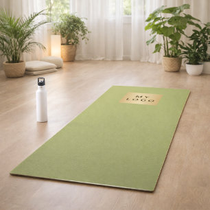 Soft olive green company logo business studio yoga mat