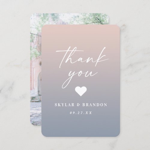 Soft Ombre Blush Pink  Dusty Blue Wedding Thank You Card
