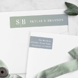 Soft Ombre Dusty Blue & Green Wedding Monogrammed Wrap Around Label<br><div class="desc">Soft Ombre Dusty Blue & Green Wedding Monogrammed Return Address Wrap Around Labels. This modern wedding or any event address label design is simple and minimal with a fading background color and trendy fonts. Shown in the new Wedding Color Palette. Also features a simple monogram on the right. The Chic...</div>