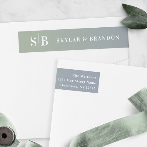 Soft Ombre Dusty Blue  Green Wedding Monogrammed Wrap Around Label