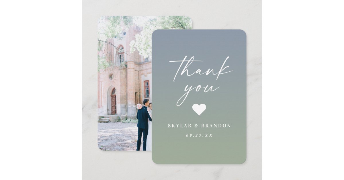 Soft Ombre Dusty Blue & Leaf Green Wedding Thank You Card | Zazzle