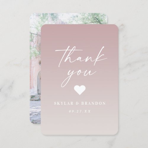 Soft Ombre Mauve Pink  Gardenia White Wedding Thank You Card