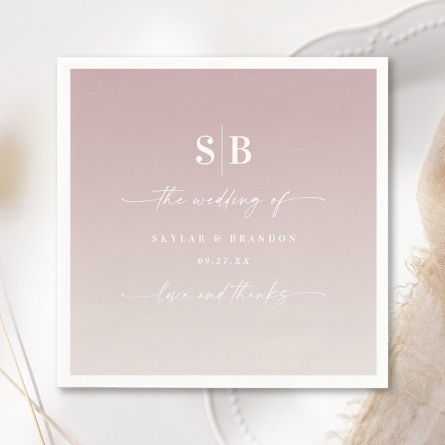 Soft Ombre Mauve Pink Off-White Wedding Monogram Napkins (Creator Uploaded)