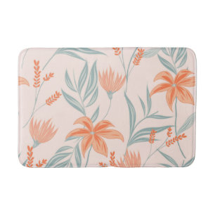 Soft Orange and Sage Peach Floral Botanical Bath Mat
