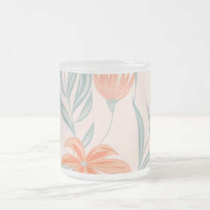 Soft Orange and Sage Peach Floral Botanical Frosted Glass Coffee Mug