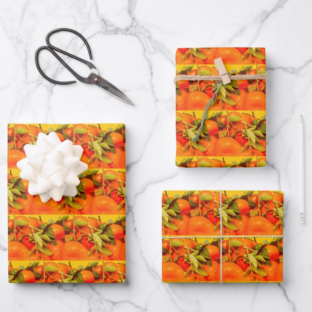 Soft Orange Fruit Aesthetic Wrapping Paper Sheets (Front)