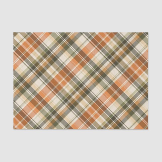 Soft Orange, Green & Cream Plaid  Tissue Paper (Front)