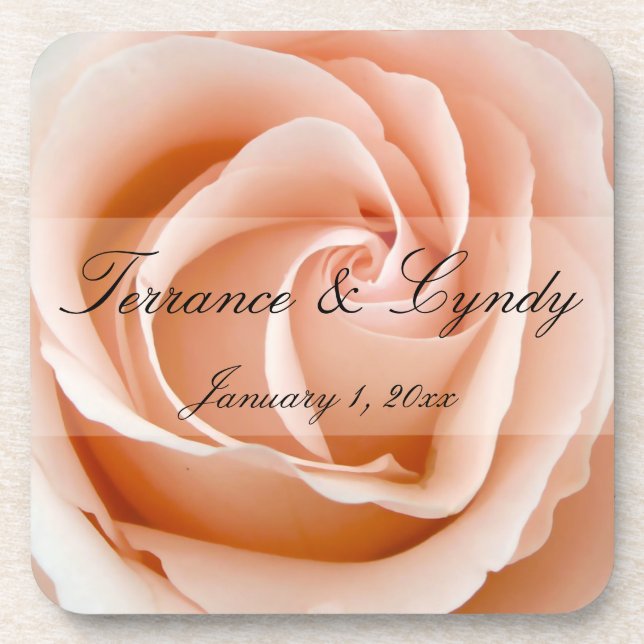 Soft Orange Rose Personal Wedding Drink Coaster (Front)