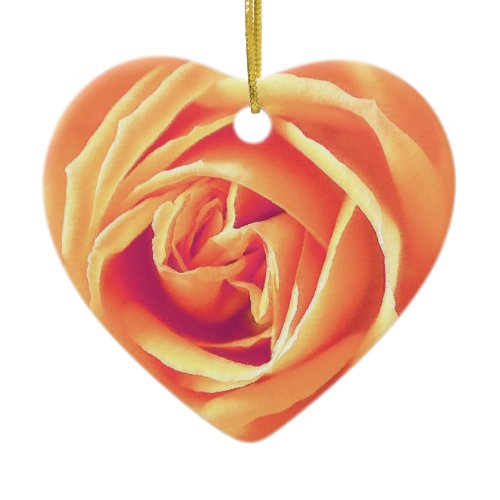 Soft orange rose print ceramic ornament