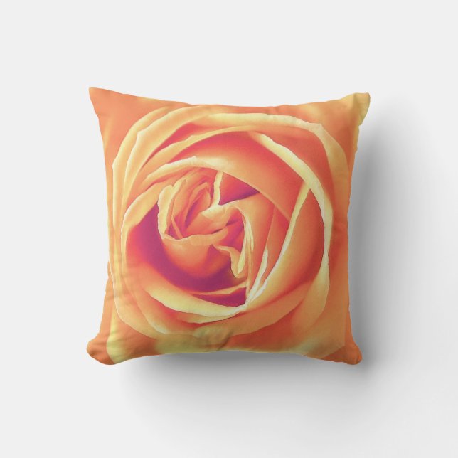 Soft orange rose print throw pillow (Front)