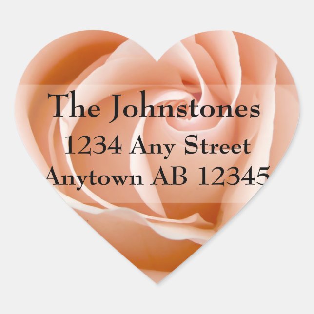 Soft Orange Rose Wedding Return Address Heart Sticker (Front)