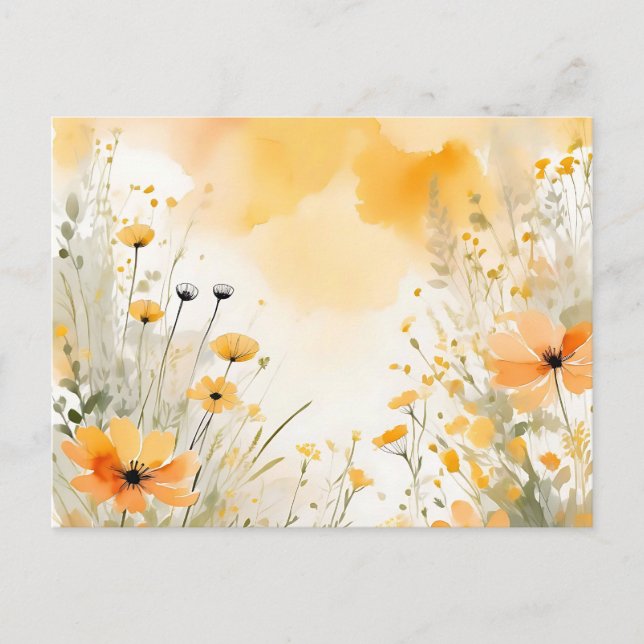 Soft Orange Watercolor Wildflowers Postcard (Front)