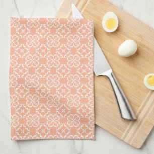 Soft Orange & White Floral Lattice Pattern Kitchen Towel