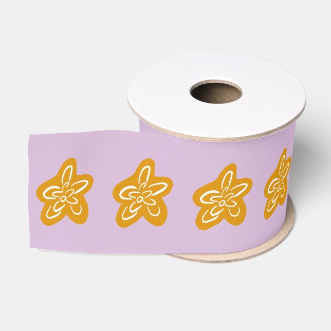Soft Orchid Pink Golden Flowers Birthday Grosgrain Ribbon (Spool)