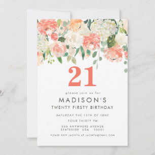 Soft Painted Floral Girls 21st Birthday Invite