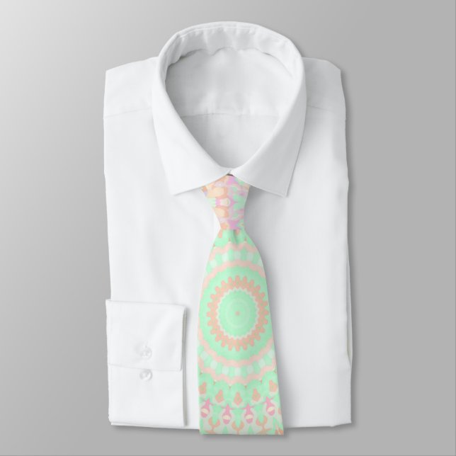 Soft Pale Paste Boho Trippy Hippie Groovy Mandala  Neck Tie (Tied)