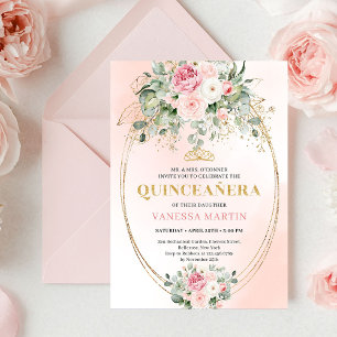 Soft Pale Pink Floral Bohemian Quinceañera Invite