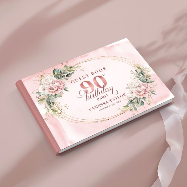 Soft Pale Pink Gold Greenery 90th Birthday Guest   Guest Book (Soft Pale Pink Gold Greenery 90th Birthday Guest Book)