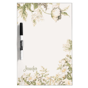 Soft Pale Pink Sage Cream Botanical Floral   Dry Erase Board
