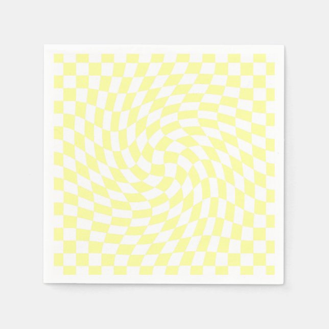 Soft Pale Yellow Checkers Wavy Pattern Napkins (Front)