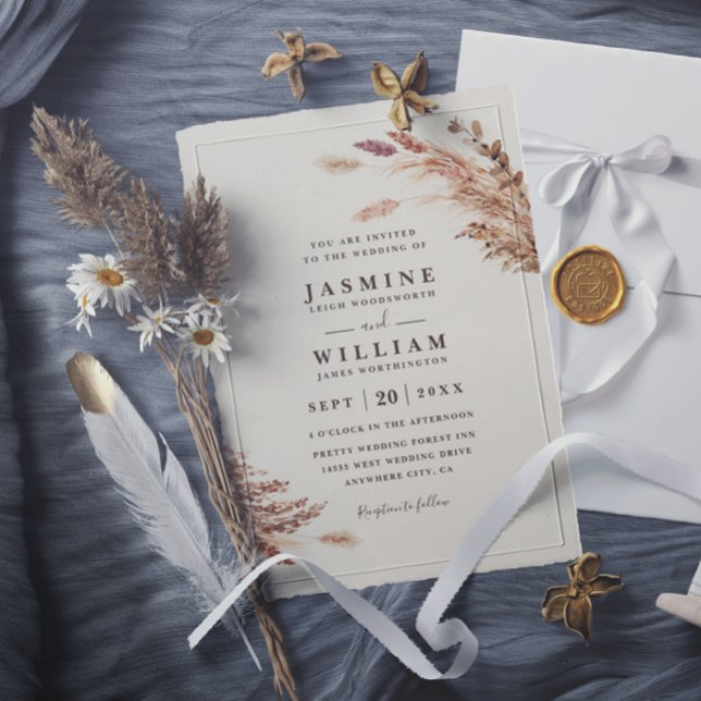 Soft Pampas Botanical Boho Rustic Elegant Wedding Invitation (Creator Uploaded)