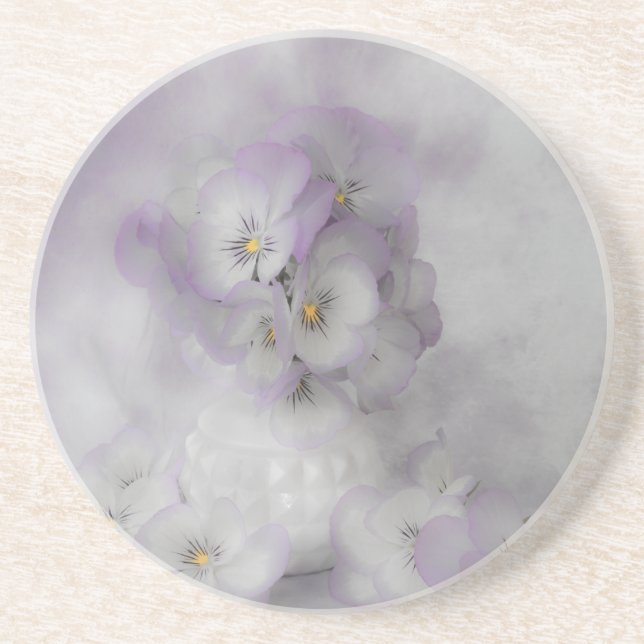 Soft Pansies Sandstone Coaster (Front)
