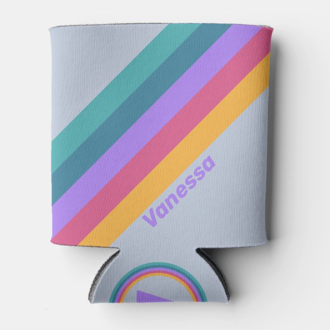 Soft Pansy Dream Stripes with Name Can Cooler (Front)