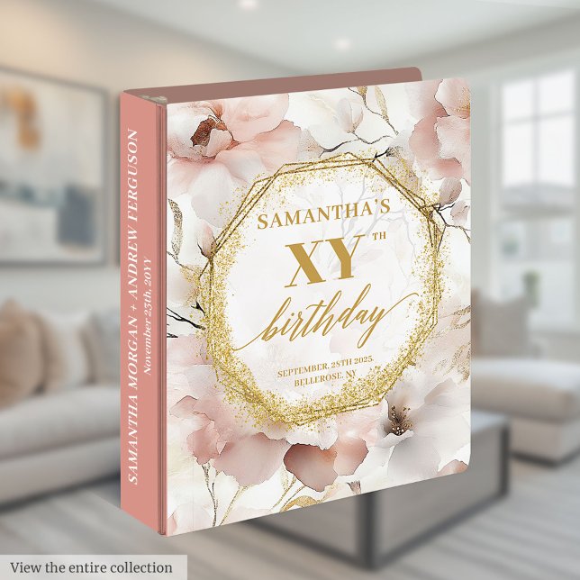 Soft Paste Dusty Pink Ivory Gold Birthday Album 3 Ring Binder (Soft Paste Dusty Pink Ivory Gold Birthday Album 3 ring binder)