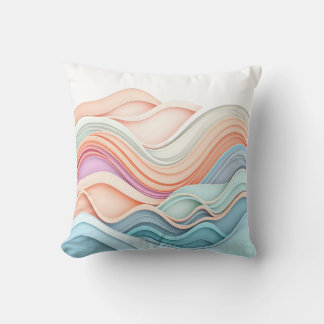 Soft Pastel 3D Abstract Wavy Lines Throw Pillow