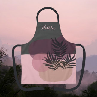 Soft Pastel Abstract Pink & Grey Tropical Apron