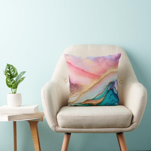 Soft Pastel Agate Geode Faux Gold Foil Texture Throw Pillow (Chair)