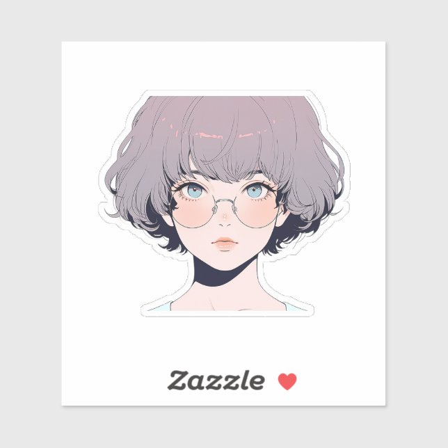 Soft Pastel Anime Girl with Glasses Sticker (Sheet)