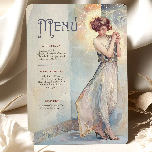 Soft Pastel Art Nouveau Wedding Menu Card | Zazzle