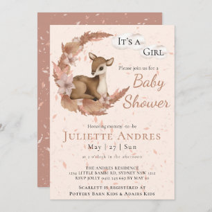 Soft Pastel Bambi Flowers Clouds Dust Baby Shower Invitation