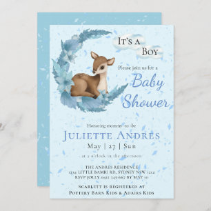 Soft Pastel Bambi Flowers Clouds Dust Baby Shower Invitation