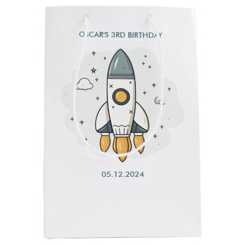 Soft Pastel Beige Rocket Ship Medium Gift Bag