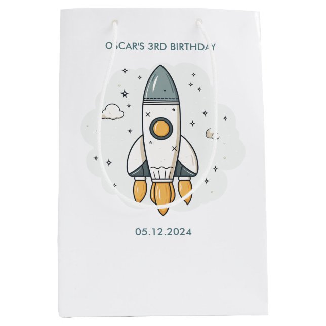 Soft Pastel Beige Rocket Ship Medium Gift Bag (Front)