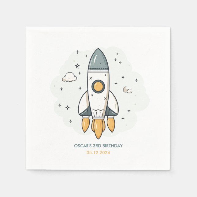 Soft Pastel Beige Rocket Ship Napkins (Front)