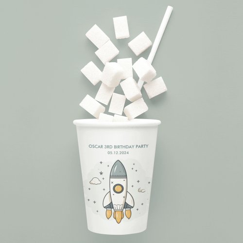 Soft Pastel Beige Rocket Ship Paper Cups