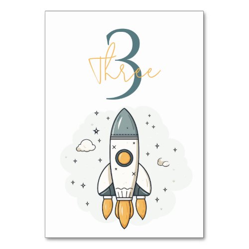 Soft Pastel Beige Rocket Ship Table Number