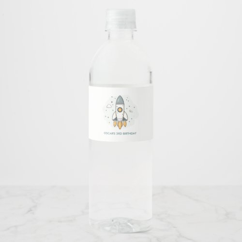 Soft Pastel Beige Rocket Ship  Water Bottle Label