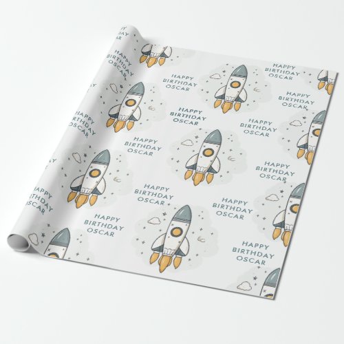 Soft Pastel Beige Rocket Ship  Wrapping Paper