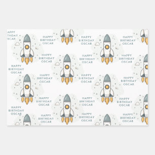 Soft Pastel Beige Rocket Ship Wrapping Paper Sheets
