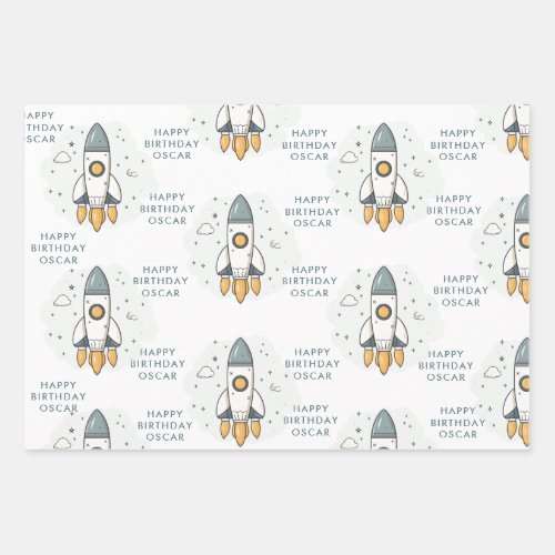Soft Pastel Beige Rocket Ship  Wrapping Paper Sheets