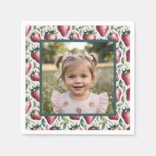Soft Pastel Berry Sweet Strawberry Birthday Photo Napkins