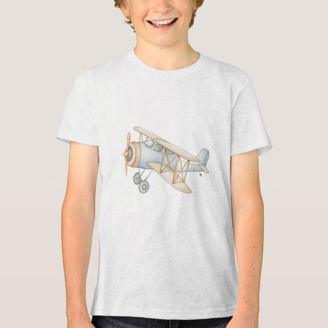Soft Pastel Biplane Illustration Tri-Blend Shirt (Front)
