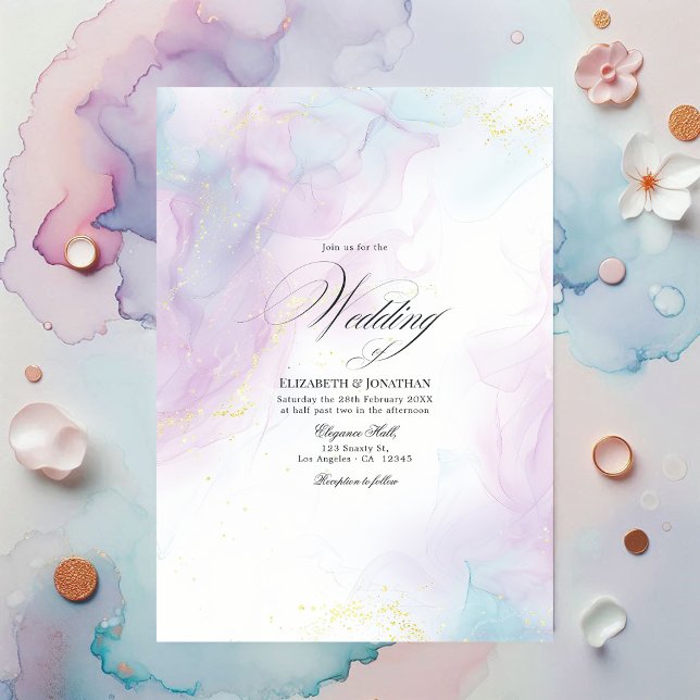 Soft Pastel Blue and Gold Alcohol Ink Wedding Invitation (Soft Pastel Blue and Gold Alcohol Ink Wedding Invitation)