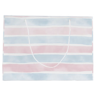 Soft Pastel Blue and Pink Watercolor Stripes Large Gift Bag