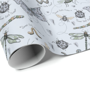 Soft Pastel Blue Boho Baby Bugs Kids & Baby Wrapping Paper