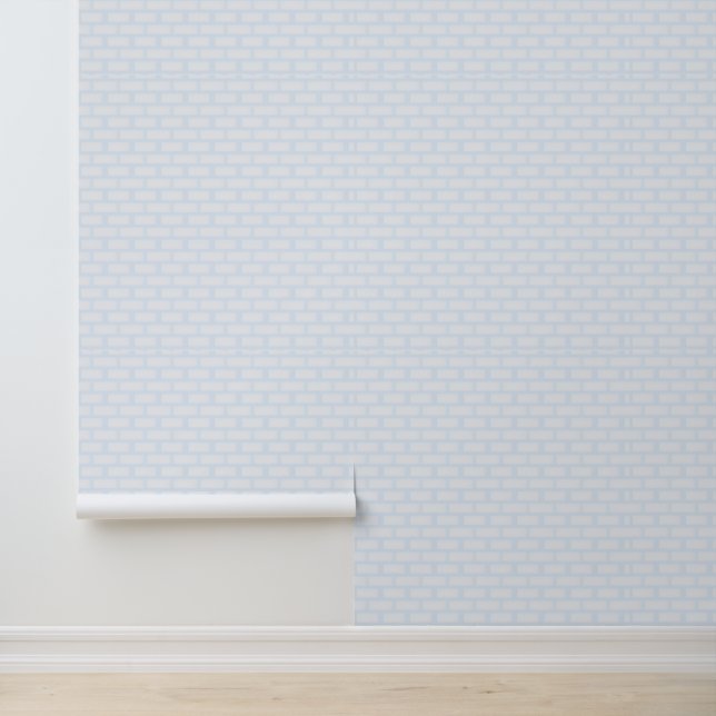 Soft Pastel Blue Brick Pattern Wallpaper (Application)